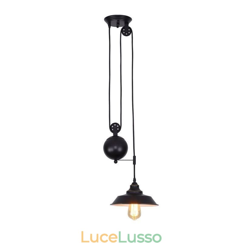 Lampada a sospensione con puleggia per fattoria industriale, design retrattile, altezza regolabile