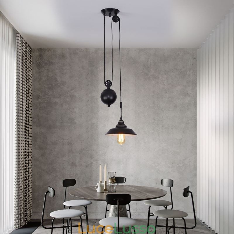 Lampada a sospensione con puleggia per fattoria industriale, design retrattile, altezza regolabile