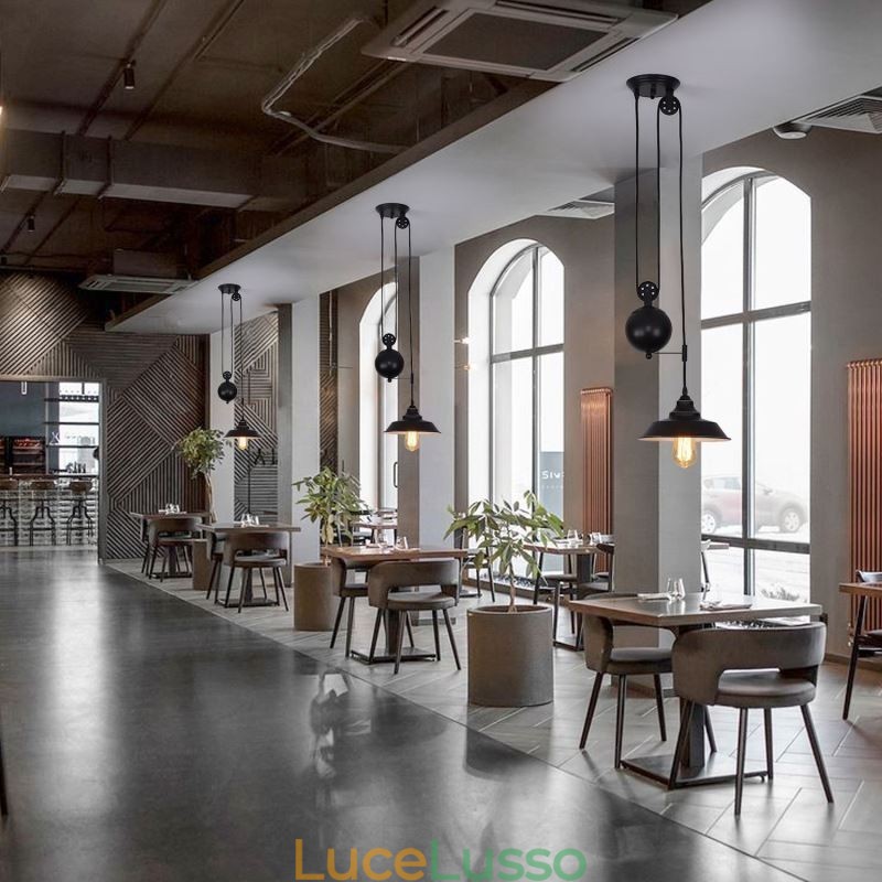 Lampada a sospensione con puleggia per fattoria industriale, design retrattile, altezza regolabile