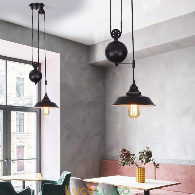 Lampada a sospensione con puleggia per fattoria industriale, design retrattile, altezza regolabile