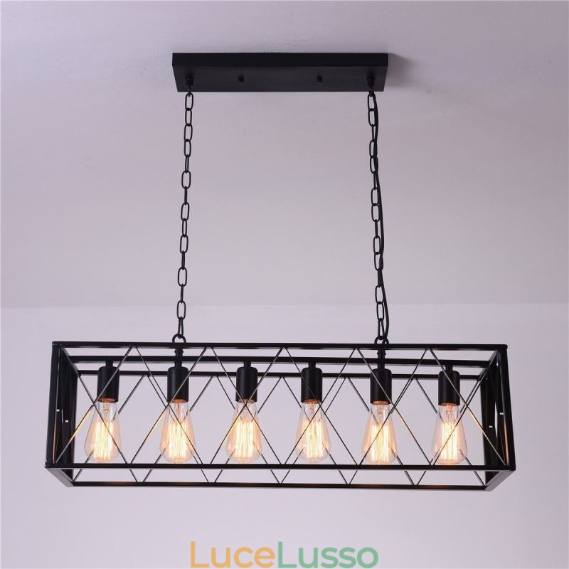 Lampada a sospensione rustica rettangolare a 6 luci, lampada a sospensione da fattoria