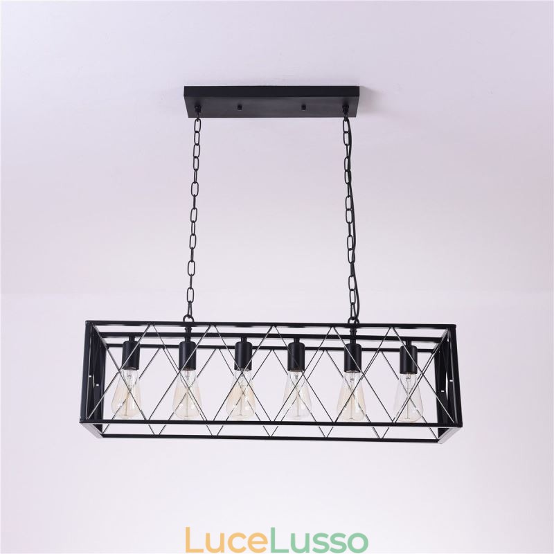Lampada a sospensione rustica rettangolare a 6 luci, lampada a sospensione da fattoria