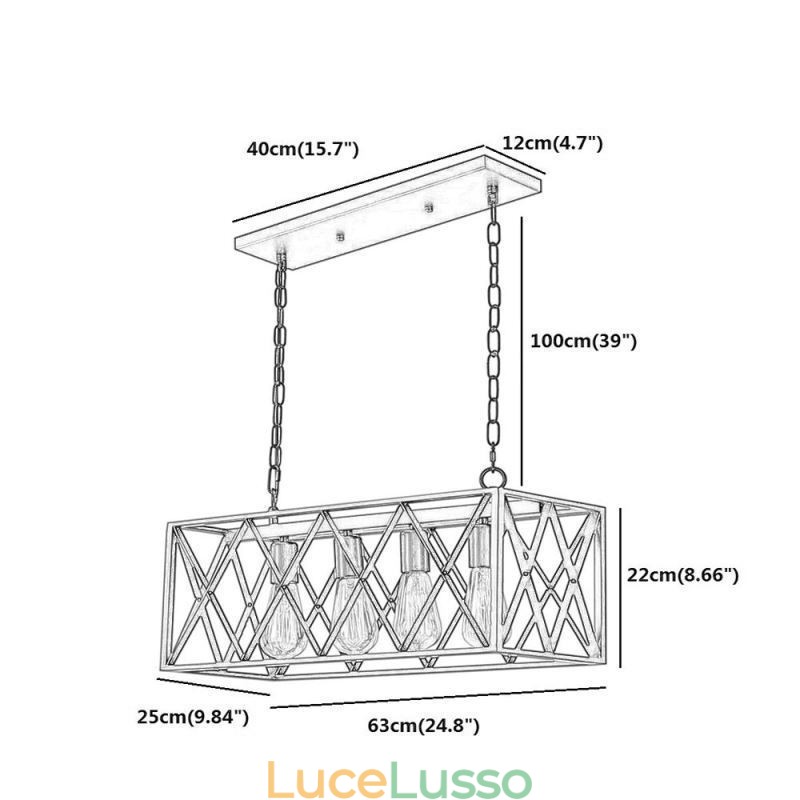 Lampada a sospensione rettangolare rustica Lampada a sospensione da fattoria a 4 luci