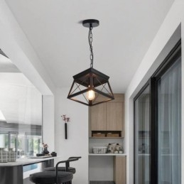 Lampada a sospensione trapezoidale vintage Lampada da soffitto in metallo nero