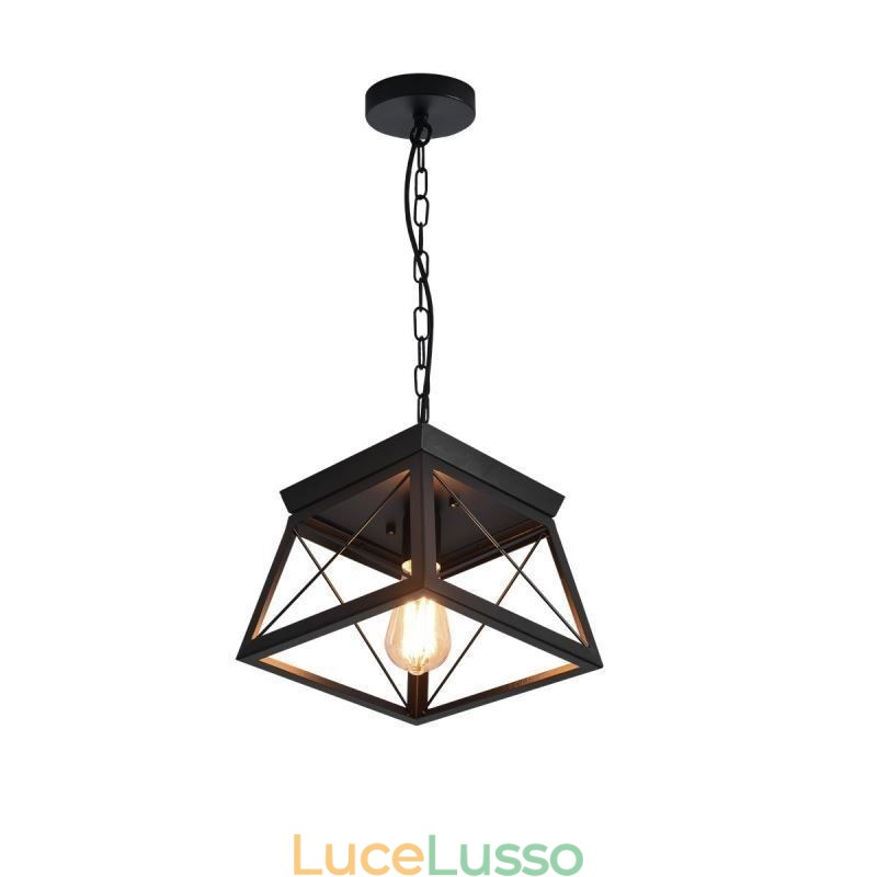 Lampada a sospensione trapezoidale vintage Lampada da soffitto in metallo nero
