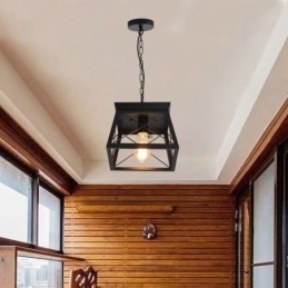 Lampada a sospensione trapezoidale vintage Lampada da soffitto in metallo nero