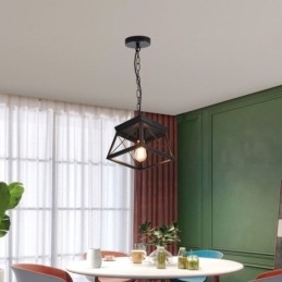 Lampada a sospensione trapezoidale vintage Lampada da soffitto in metallo nero
