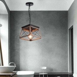 Lampada a sospensione trapezoidale vintage in metallo nero