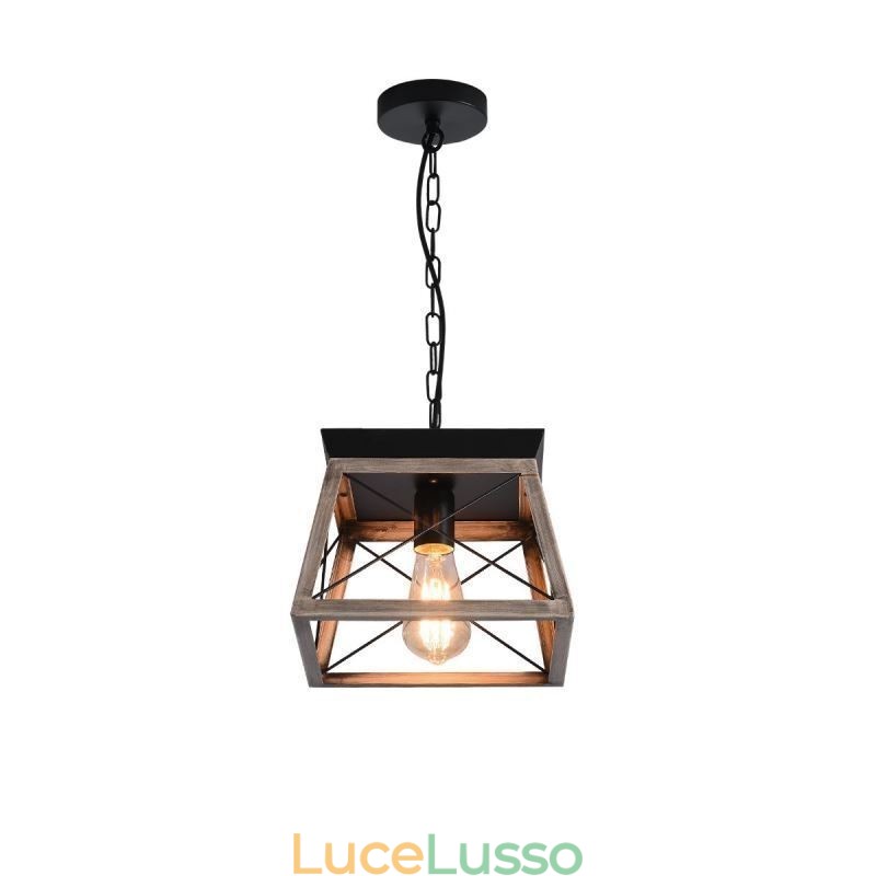 Lampada a sospensione trapezoidale vintage in metallo nero