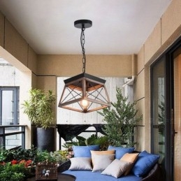 Lampada a sospensione trapezoidale vintage in metallo nero