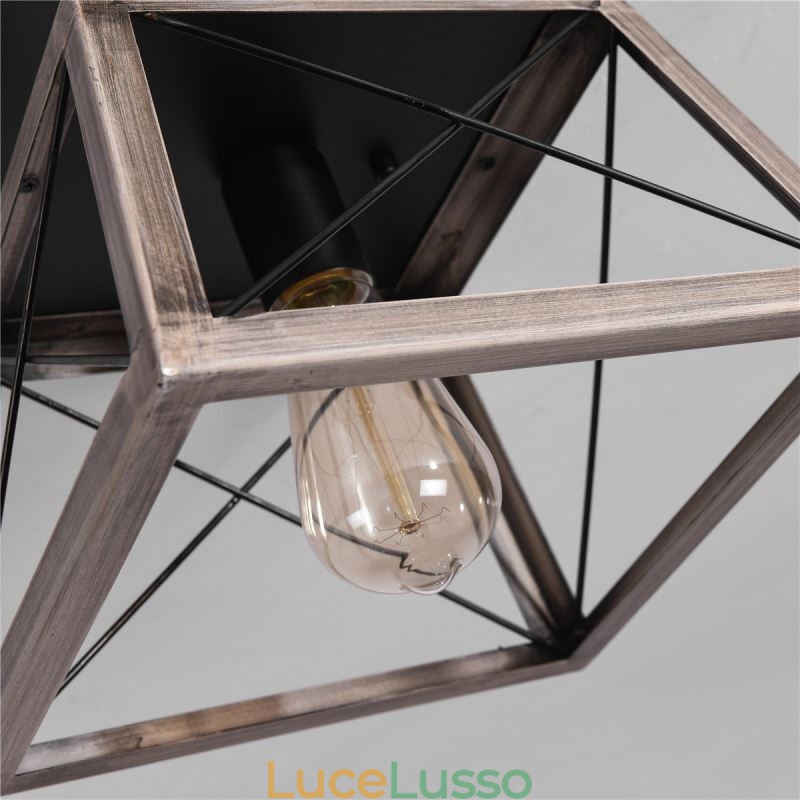 Lampada a sospensione trapezoidale vintage in metallo nero