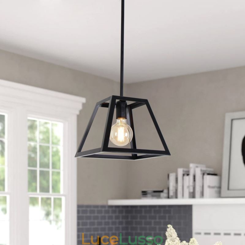 Lampada a sospensione rustica da fattoria Mini industriale in metallo Lampada da soffitto trapezoidale a forma di isola