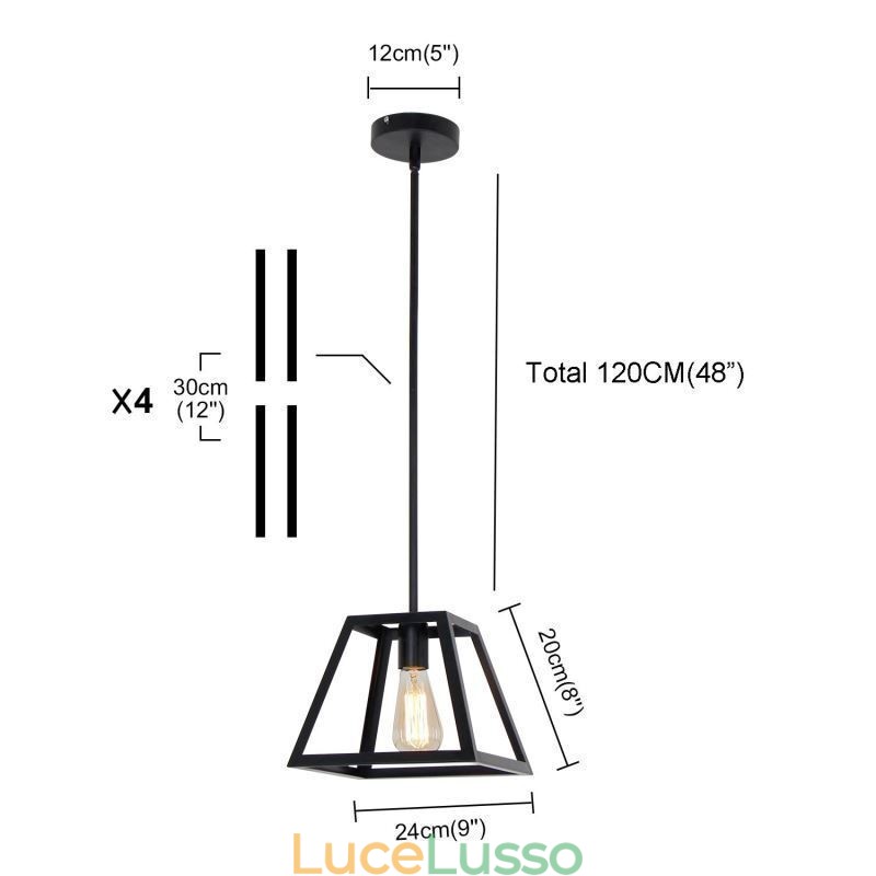 Lampada a sospensione rustica da fattoria Mini industriale in metallo Lampada da soffitto trapezoidale a forma di isola