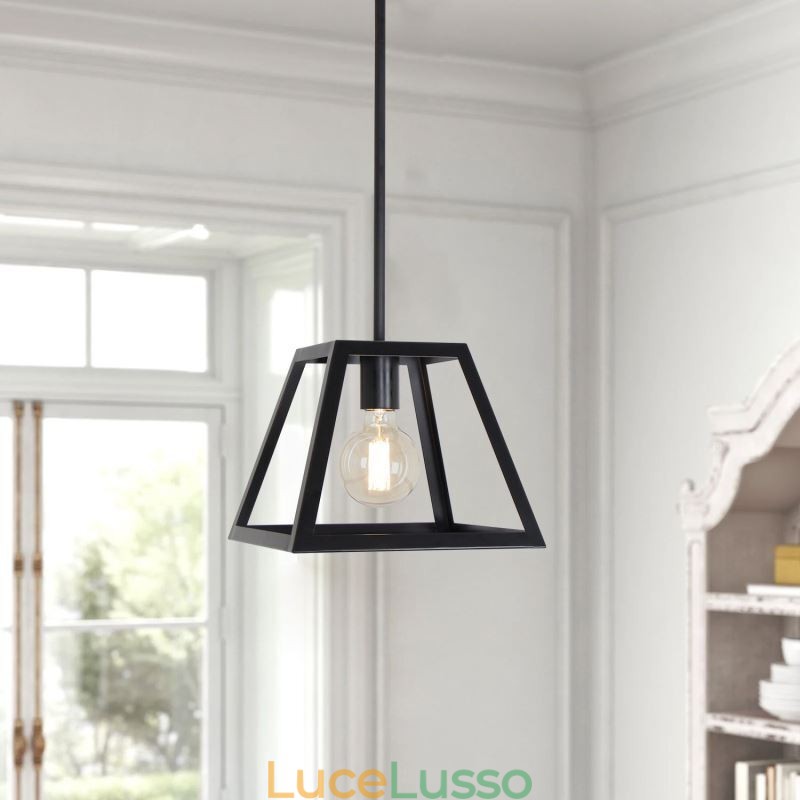 Lampada a sospensione rustica da fattoria Mini industriale in metallo Lampada da soffitto trapezoidale a forma di isola