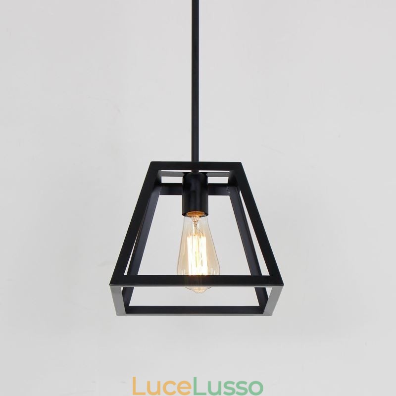 Lampada a sospensione rustica da fattoria Mini industriale in metallo Lampada da soffitto trapezoidale a forma di isola