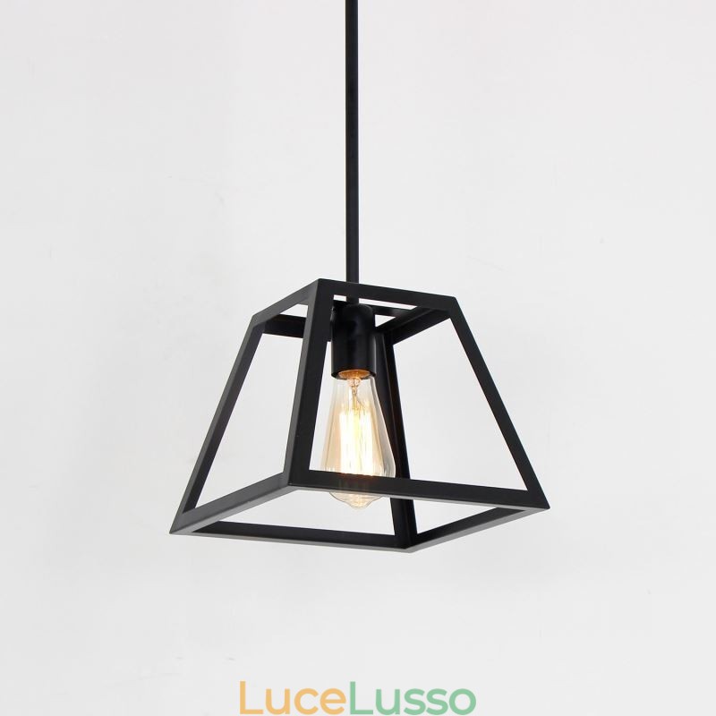 Lampada a sospensione rustica da fattoria Mini industriale in metallo Lampada da soffitto trapezoidale a forma di isola