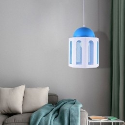 Lampada a sospensione a forma di castello, moderna, colore blu e bianco