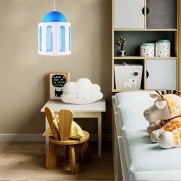 Lampada a sospensione a forma di castello, moderna, colore blu e bianco