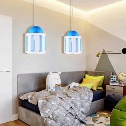 Lampada a sospensione a forma di castello, moderna, colore blu e bianco