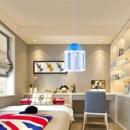 Lampada a sospensione a forma di castello, moderna, colore blu e bianco