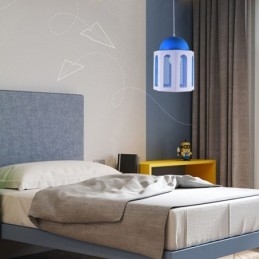 Lampada a sospensione a forma di castello, moderna, colore blu e bianco