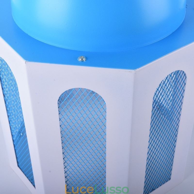 Lampada a sospensione a forma di castello, moderna, colore blu e bianco