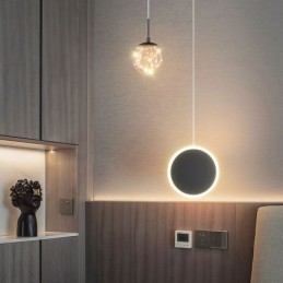 Lampada a sospensione moderna a forma di palla con anello rotondo