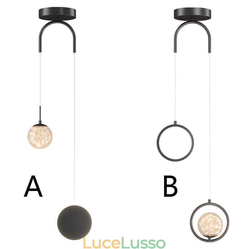 Lampada a sospensione moderna a forma di palla con anello rotondo