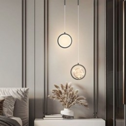 Lampada a sospensione moderna a forma di palla con anello rotondo