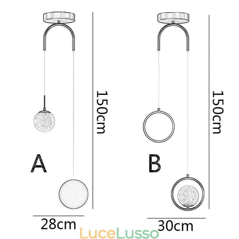 Lampada a sospensione moderna a forma di palla con anello rotondo