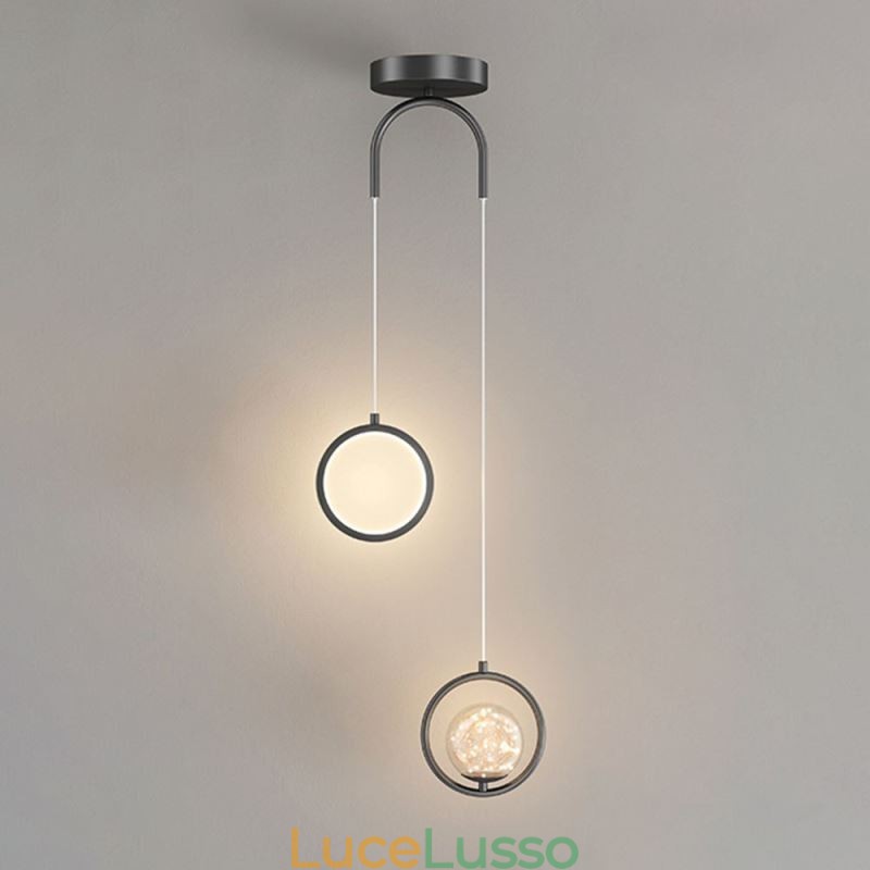 Lampada a sospensione moderna a forma di palla con anello rotondo
