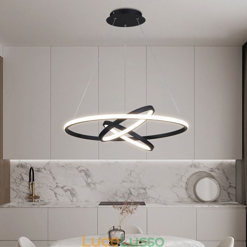 Lampadario moderno dimmerabile a 3 anelli con illuminazione a sospensione