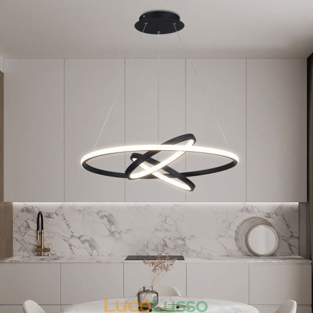Lampadario moderno dimmerabile a 3 anelli con illuminazione a sospensione Lampadario moderno dimmerabile a 3 anelli con illuminazione a sospensione