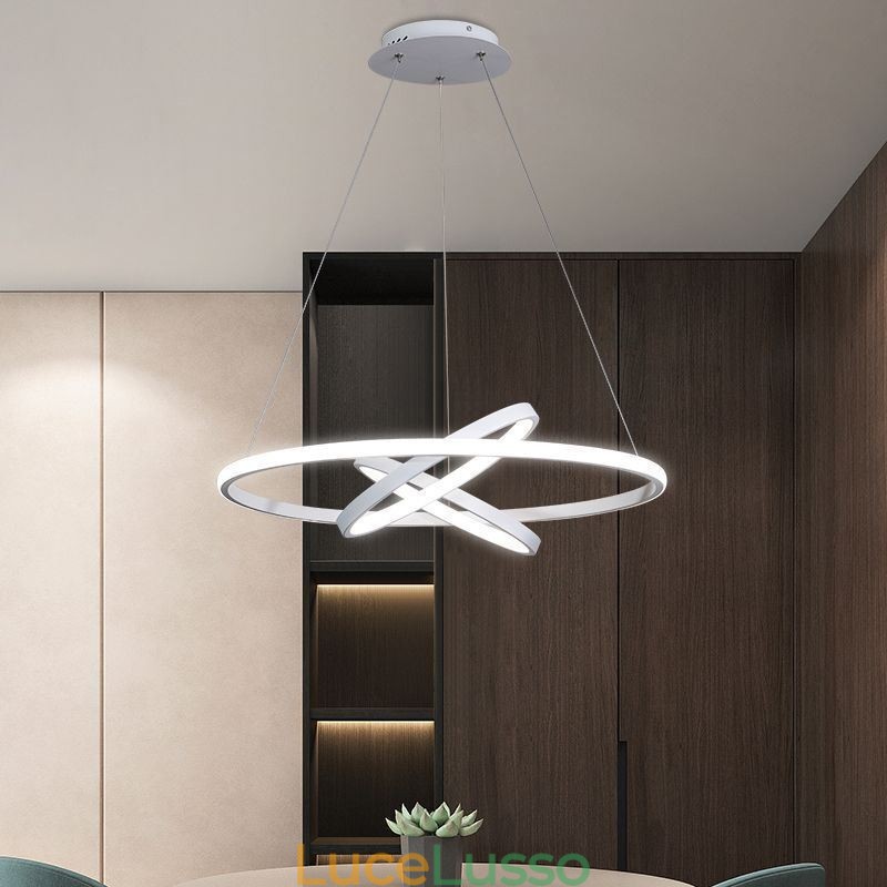 Lampadario moderno dimmerabile a 3 anelli con illuminazione a sospensione