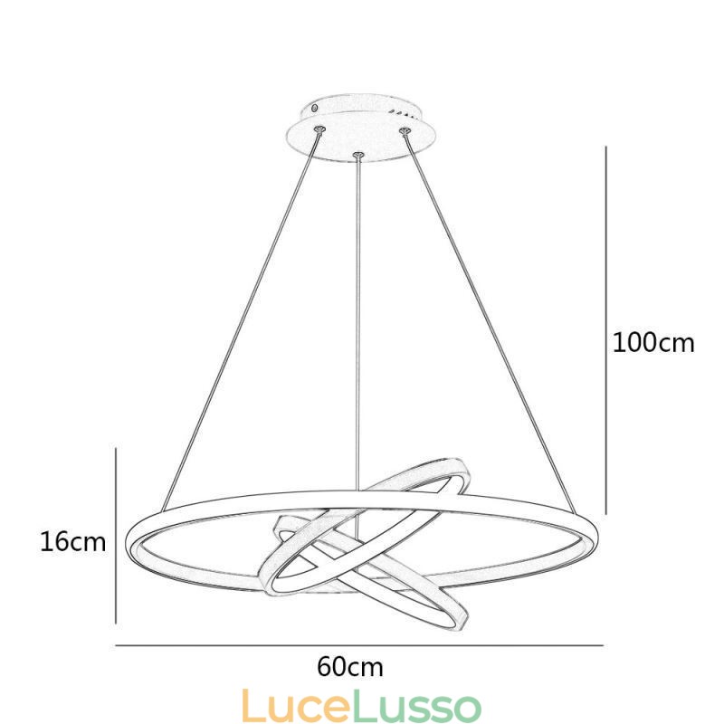 Lampadario moderno dimmerabile a 3 anelli con illuminazione a sospensione