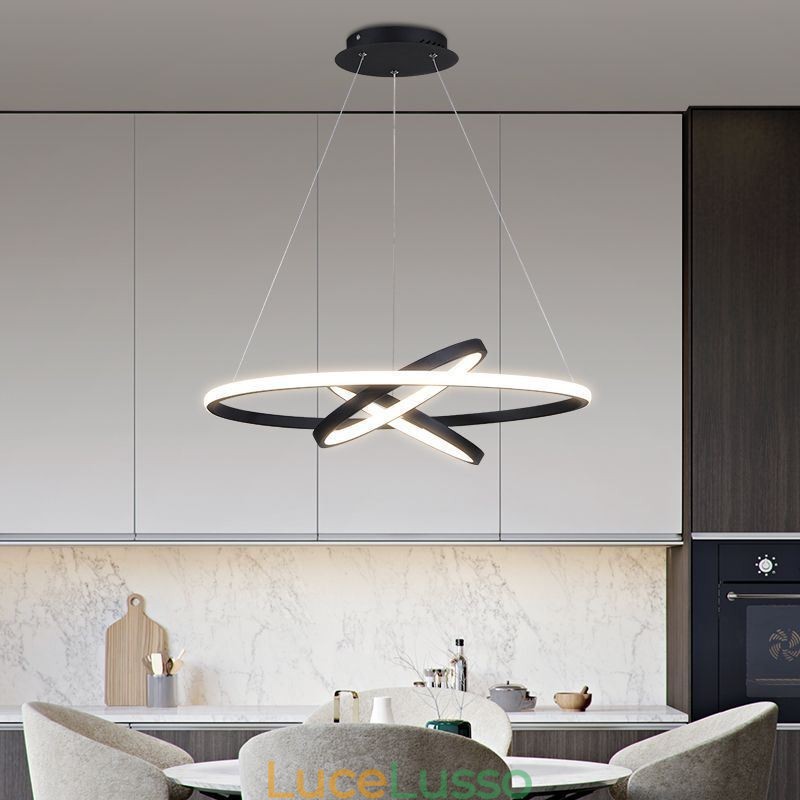 Lampadario moderno dimmerabile a 3 anelli con illuminazione a sospensione