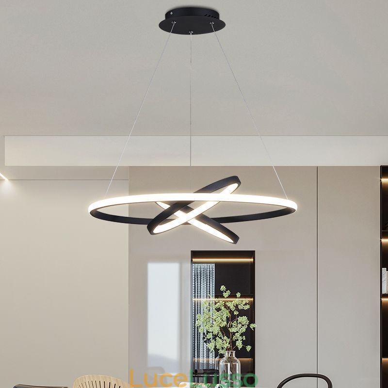 Lampadario moderno dimmerabile a 3 anelli con illuminazione a sospensione