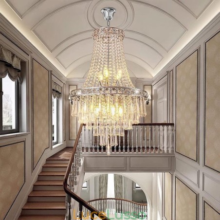 Lampadario moderno in cristallo, elegante lampadario contemporaneo, scala duplex Lampadario moderno in cristallo, elegante lampadario contemporaneo, scala duplex