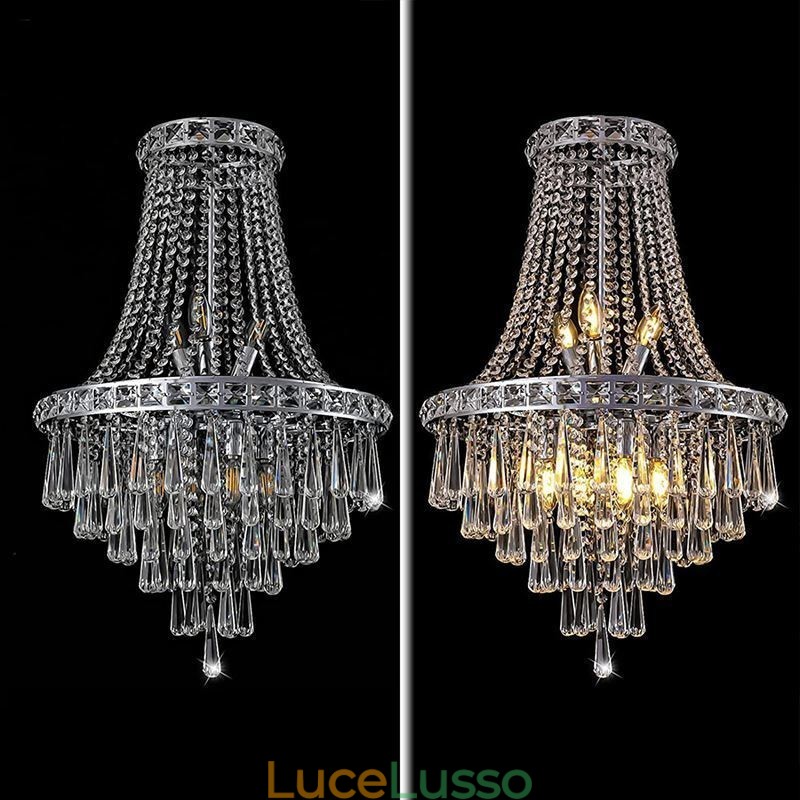 Lampadario moderno in cristallo, elegante lampadario contemporaneo, scala duplex