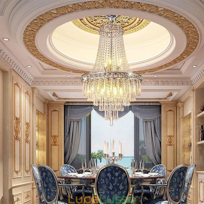 Lampadario moderno in cristallo, elegante lampadario contemporaneo, scala duplex