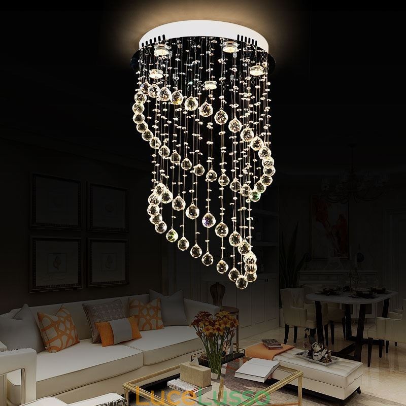 Lampadario moderno in cristallo con luce a goccia rotonda