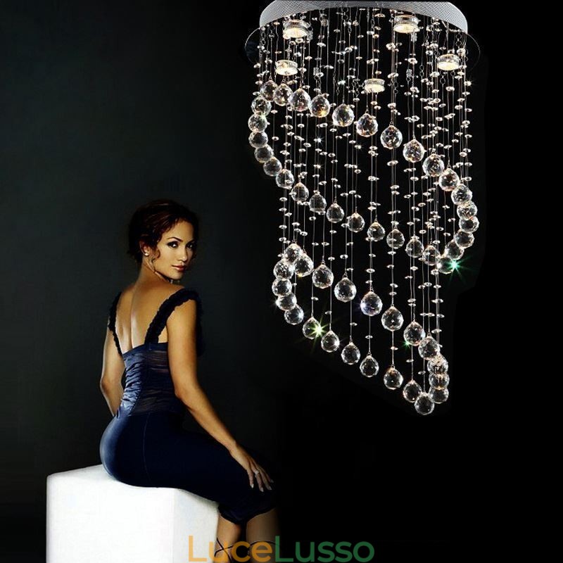 Lampadario moderno in cristallo con luce a goccia rotonda