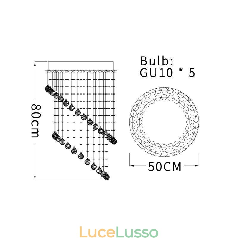 Lampadario moderno in cristallo con luce a goccia rotonda