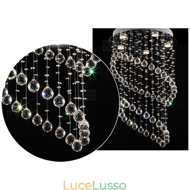 Lampadario moderno in cristallo con luce a goccia rotonda