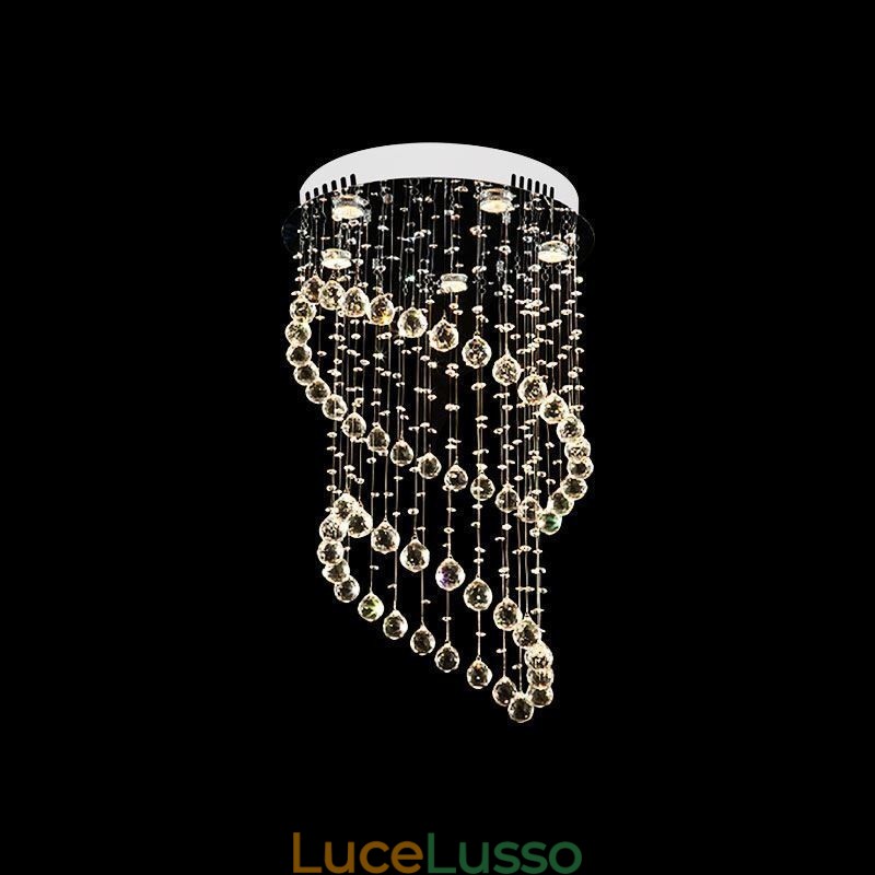 Lampadario moderno in cristallo con luce a goccia rotonda