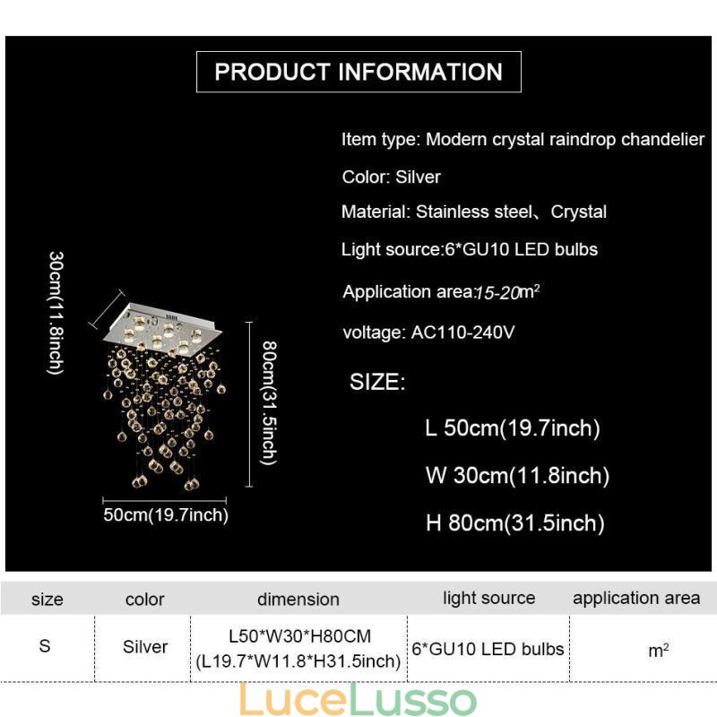 Lampadario moderno in cristallo con montaggio a filo del soffitto