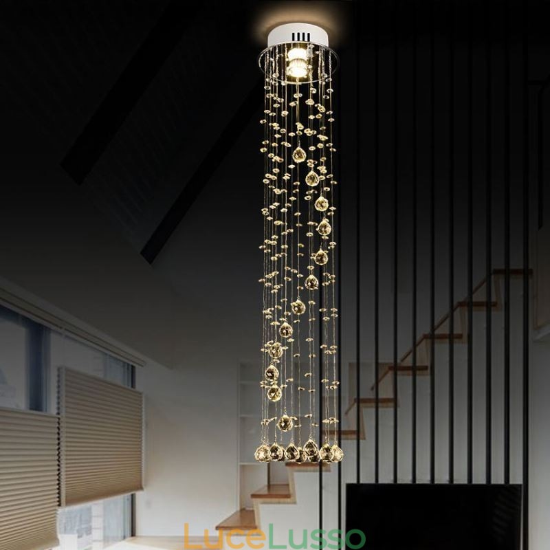 Lampadario di lusso di grandi dimensioni, moderno, in cristallo, da soffitto, a filo