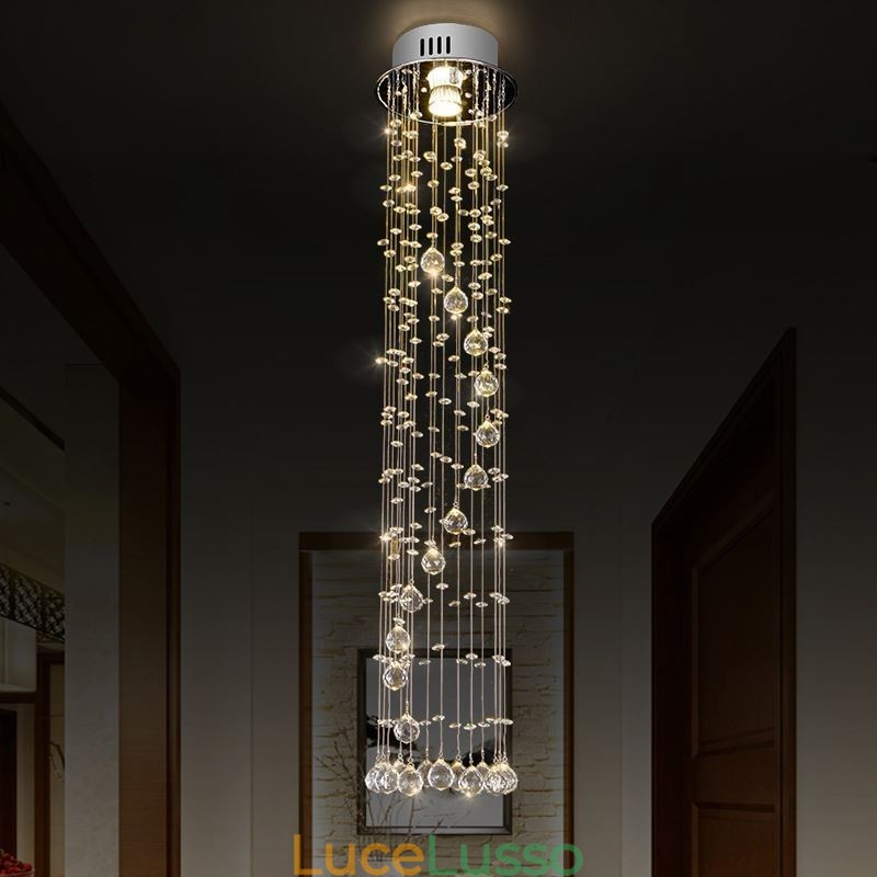 Lampadario di lusso di grandi dimensioni, moderno, in cristallo, da soffitto, a filo