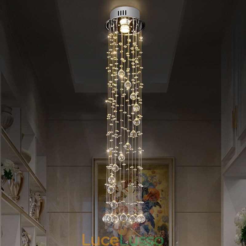 Lampadario di lusso di grandi dimensioni, moderno, in cristallo, da soffitto, a filo