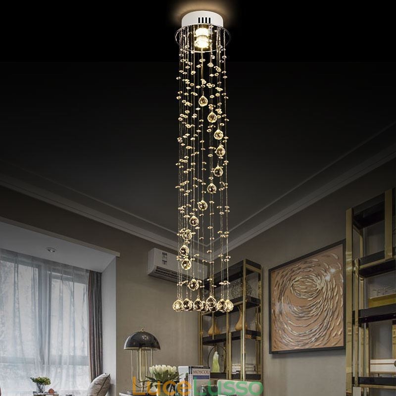Lampadario di lusso di grandi dimensioni, moderno, in cristallo, da soffitto, a filo
